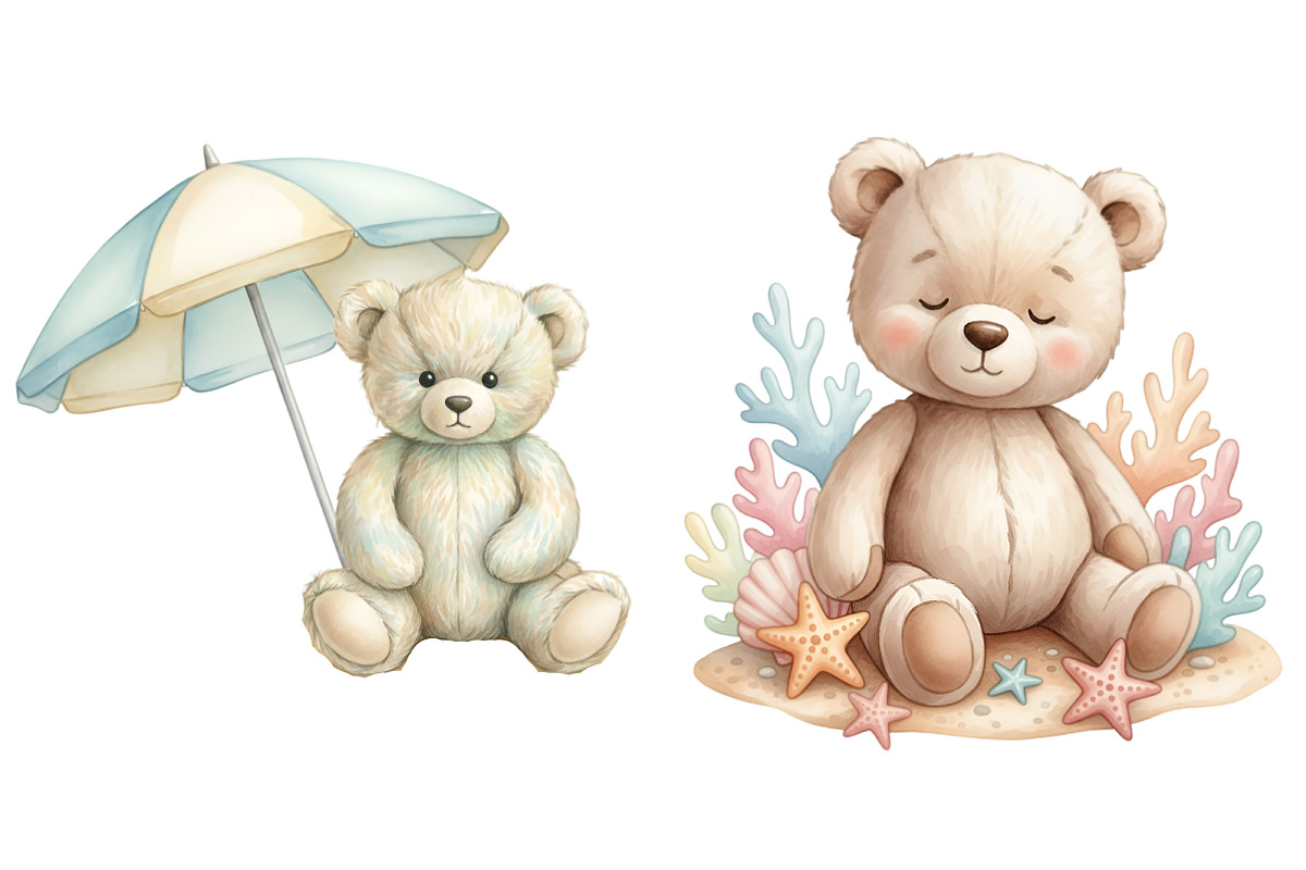 Coastal Summer Teddy Bear Clipart, an Illustration by SinaCreation (Photo 2 of 11)