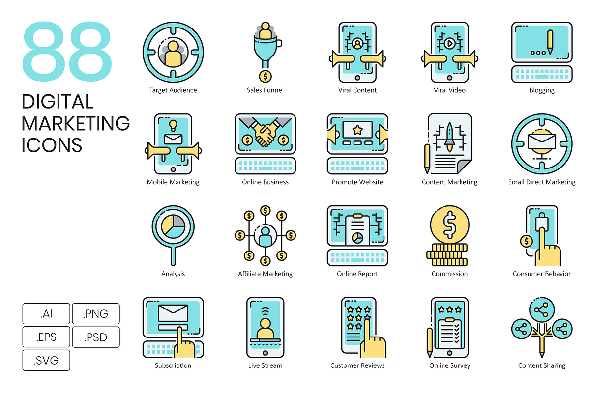 88 Digital Marketing Icons | Aqua, an Outline Icon by Flat Icons (Photo 1 of 6)