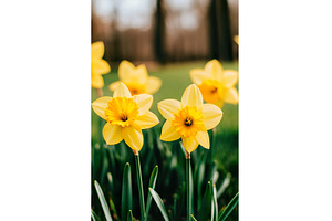 Vibrant yellow daffodils blooming in, a Nature Photo by Lermont51
