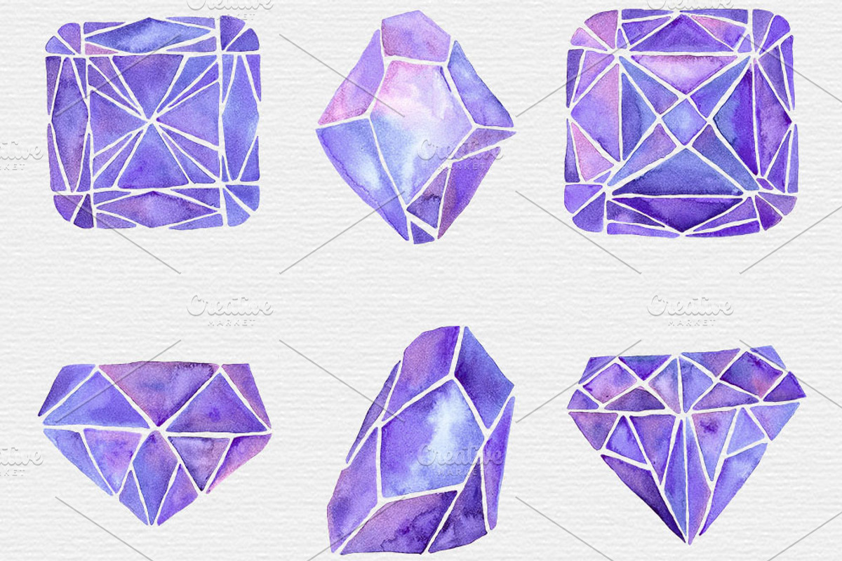Watercolor Crystal Clipart, an Illustration by TigerlilyDesignCo (Photo 3 of 4)