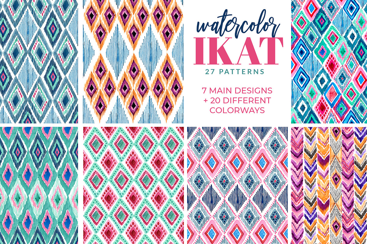 Watercolor Boho Ikat Patterns, a Pattern Graphic by Laura Camoe (Photo 3 of 7)