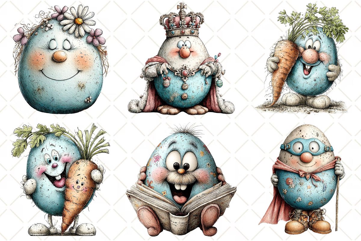 Whimsical Funny Easter Eggs Clipart, an Illustration by Black Bird Studio (Photo 4 of 6)