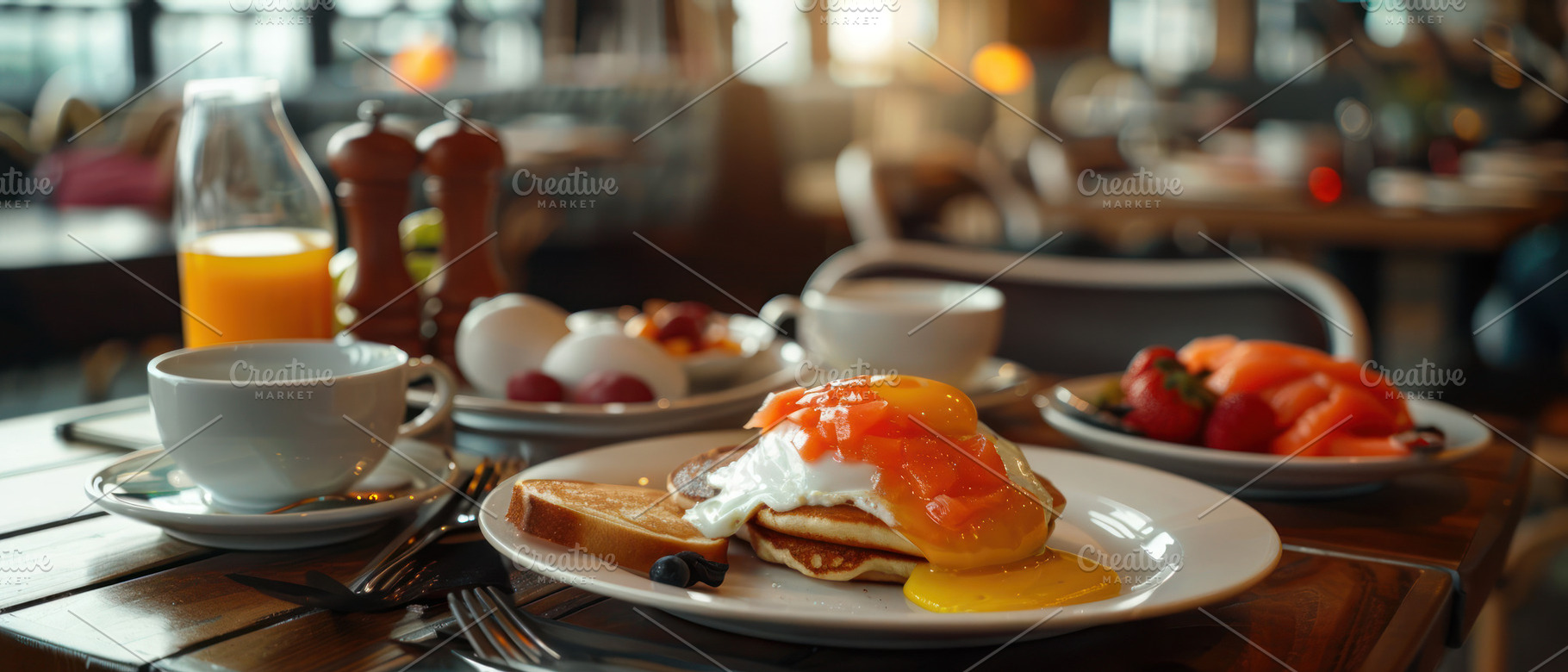 A hearty breakfast setup with eggs b, a Photo by LOGOCREATIVE