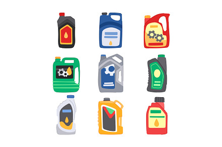 motor oil set cartoon vector, an Illustration by pikepicture