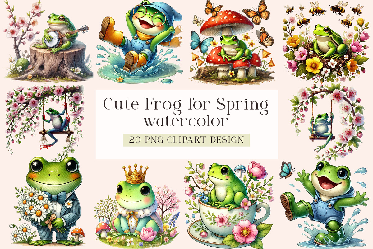 Cute Frog for Spring Clipart, an Illustration by DreamArtGraphic (Photo 1 of 4)