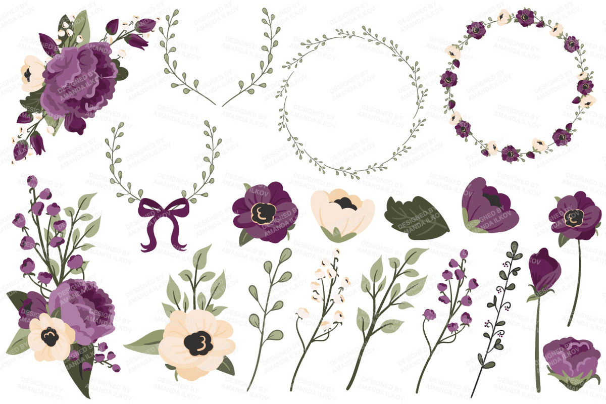 Deep Plum Floral Bicycle Vectors, an Illustration by Amanda Ilkov (Photo 4 of 5)