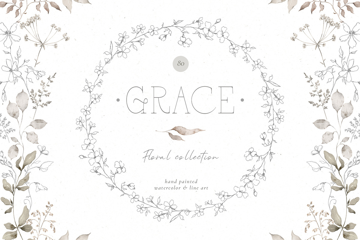 GRACE Floral Watercolor and Line art, a Decorative Illustration by Kreker Kate (Photo 1 of 10)