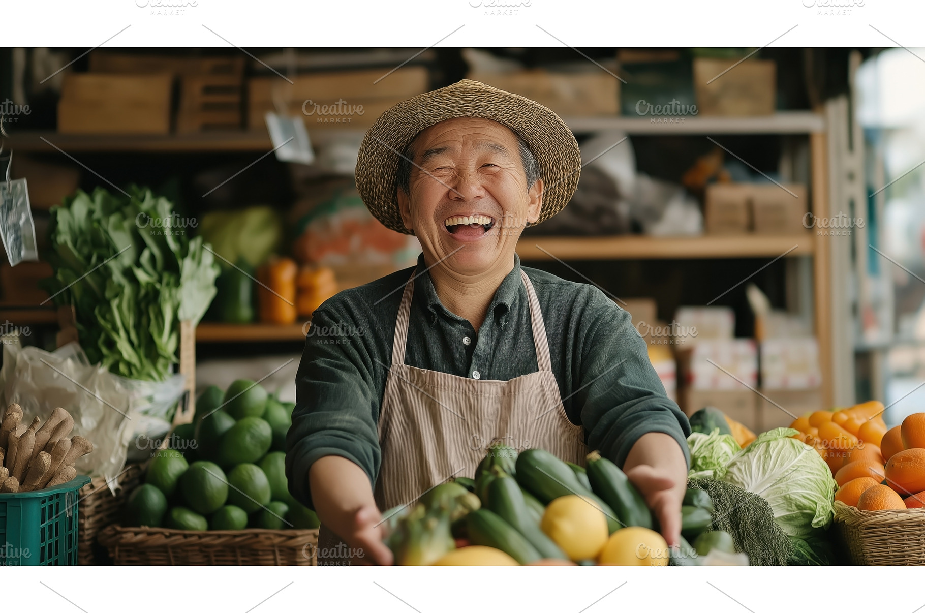 Asian senior farmer happily selling, a Nature Photo by Sergey Kotenev