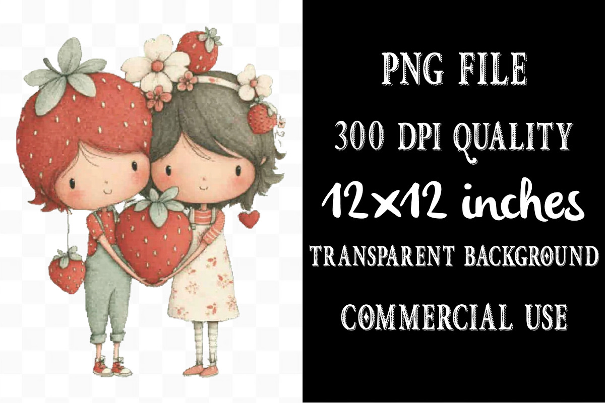 Whimsical Strawberry Couple Clipart, an Illustration by Designking (Photo 4 of 5)