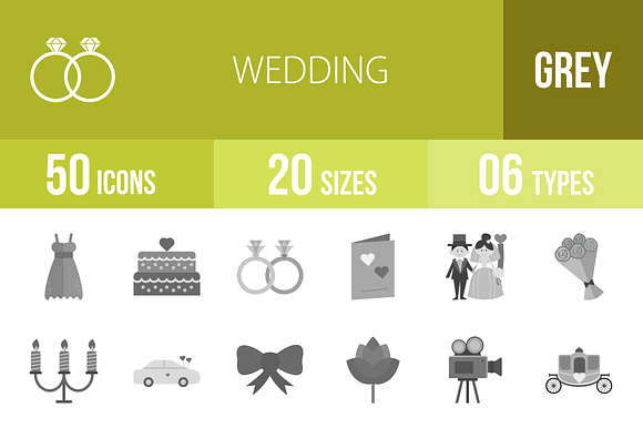 50 Wedding Greyscale Icons
