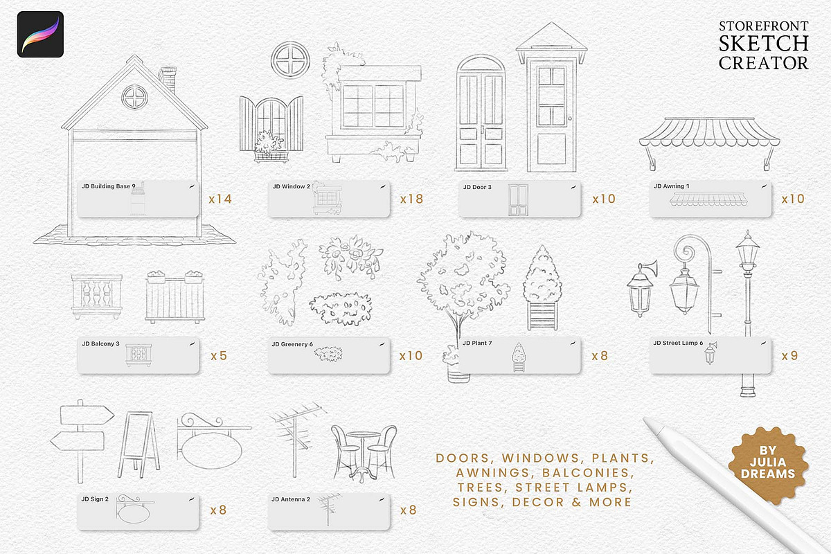Storefront Creator Brushes Procreate, a Brush Add-On by Julia Dreams (Photo 2 of 6)