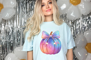 Coquette Pink Halloween Pumpkin PNG, an Illustration by designcity5