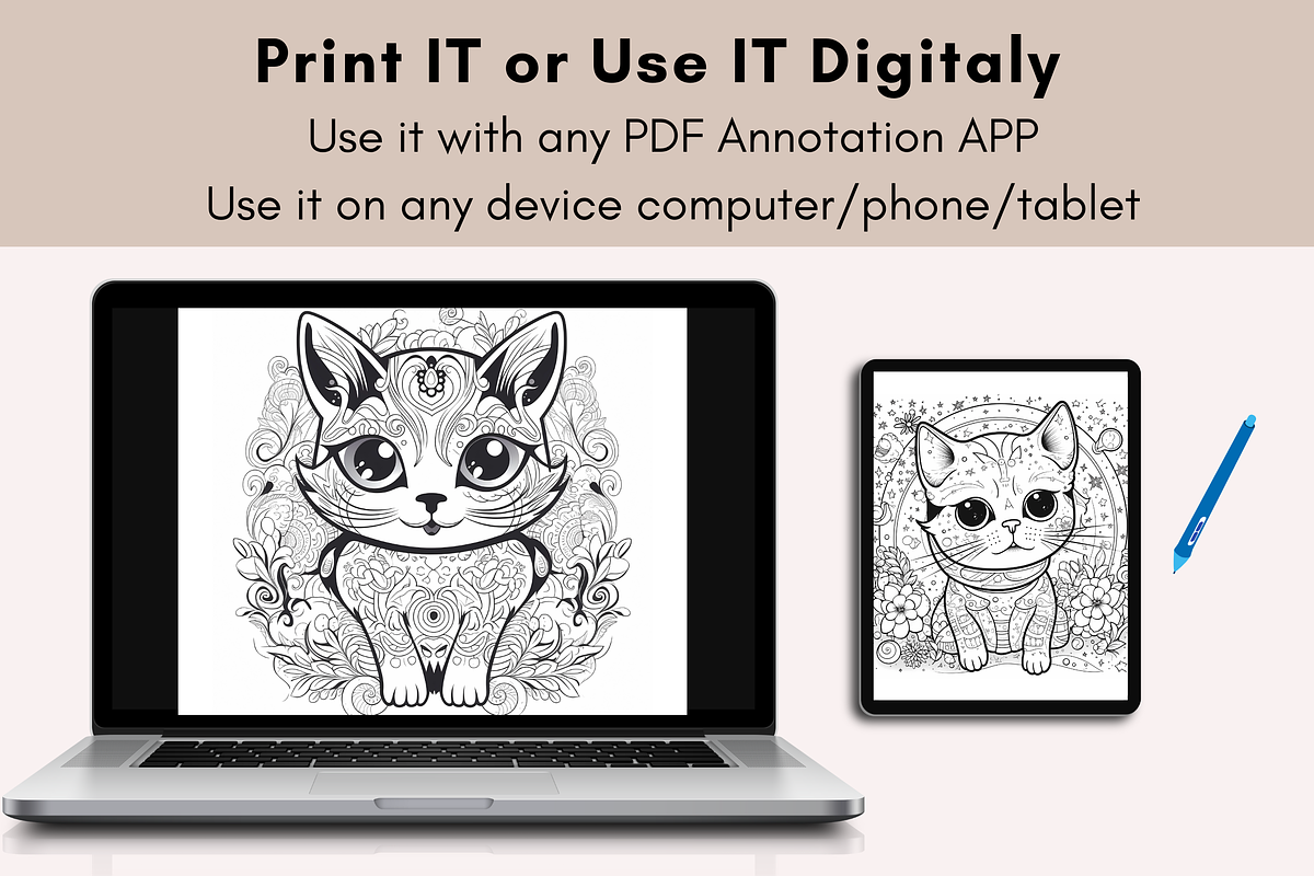 32 Cute Cat Coloring Book for Kids, an Animal Illustration by LA Design (Photo 10 of 10)