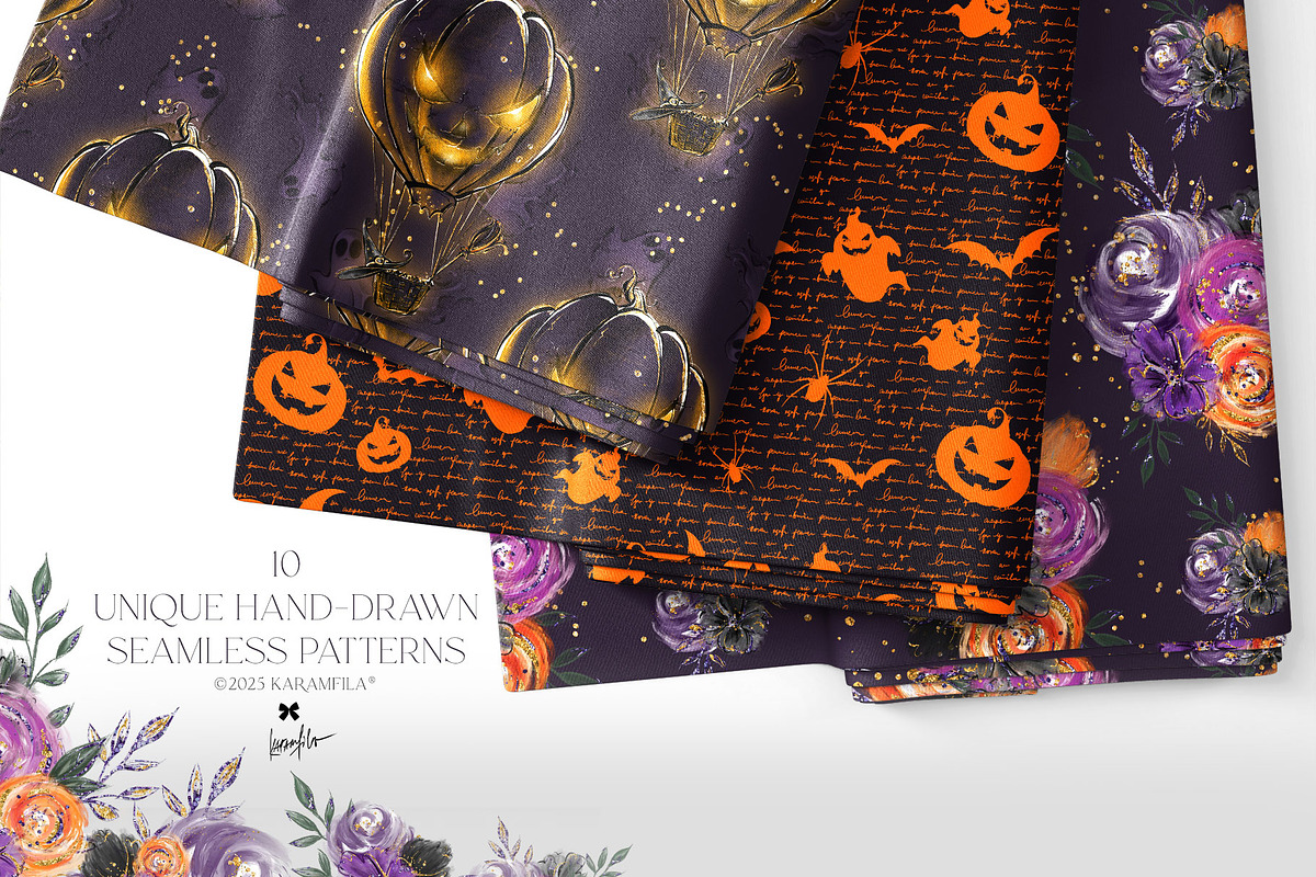 Halloween Witches Ghosts Patterns, a Pattern Graphic by KaramfilaS (Photo 2 of 18)