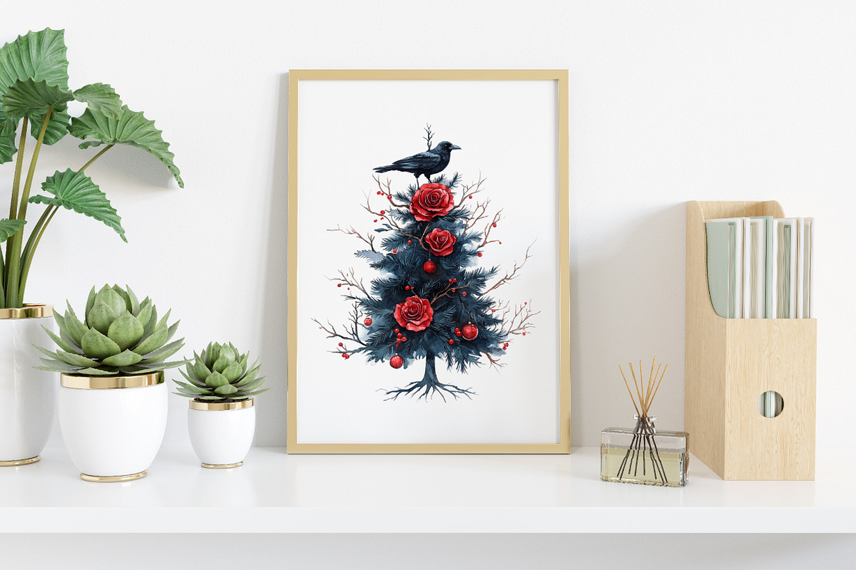 Watercolor Gothic Christmas Clipart, an Illustration by Canvas Craft (Photo 4 of 7)