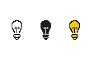 Pixelated Lightbulb Icon Set, an Object Illustration by Gentle Studio