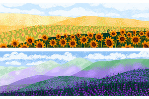 Flower Fields, Nature Landscapes Set