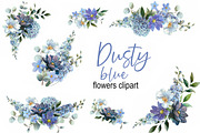 Watercolor dusty blue flowers., an Illustration by yulia.sukhanova (Thumbnail 1 of 3)