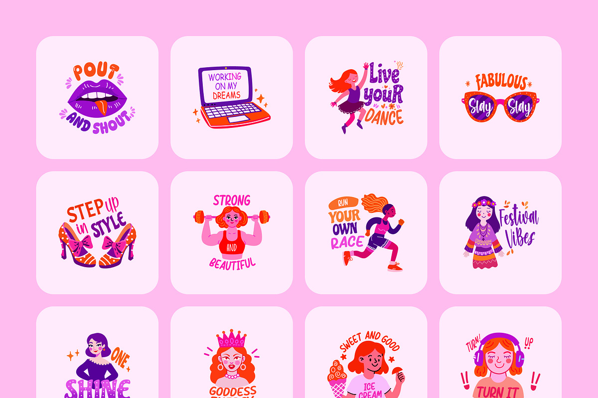 Flat Cute Girly Stickers Set, an Emoji Icon by Creative Stall (Photo 8 of 8)