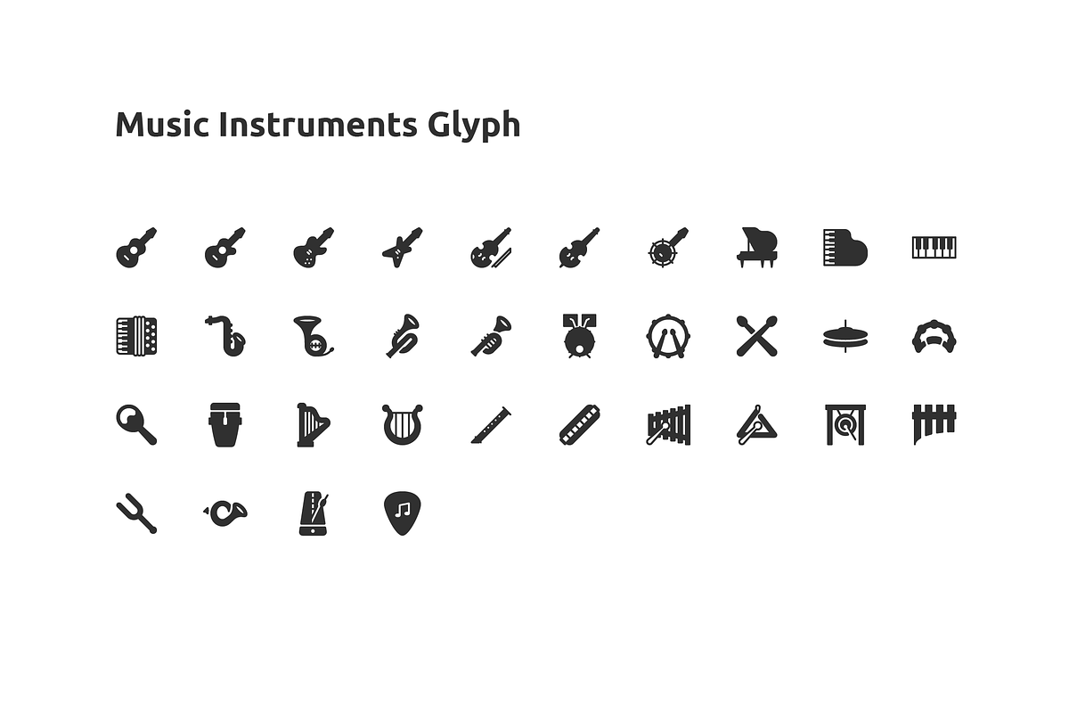 34 Music Instruments Glyph Icon, a Solid Icon by Those Icons (Photo 2 of 2)