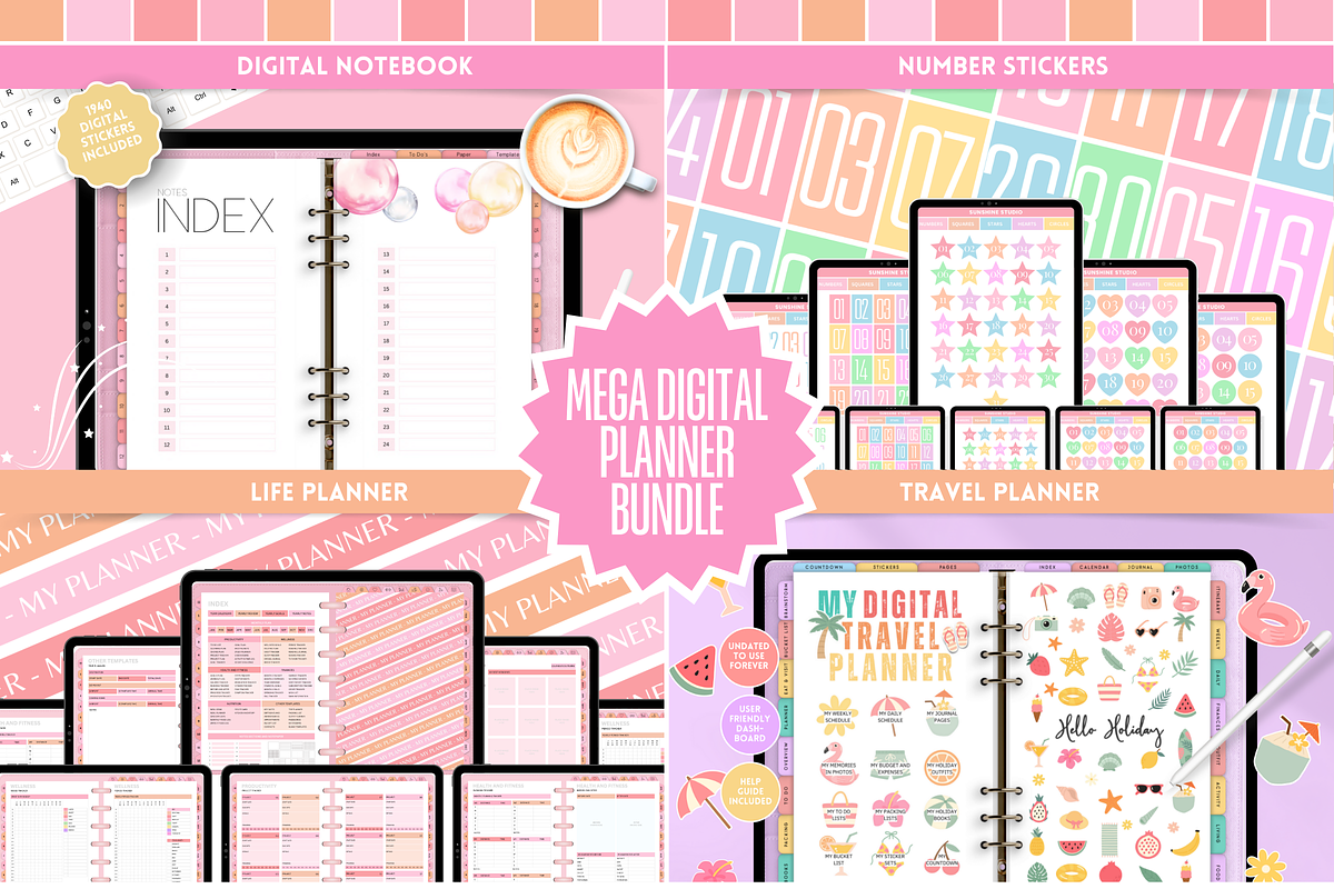 Pastel Digital Planner Mega Bundle, a Templates & Theme by SunshineStudioBoutique (Photo 1 of 11)