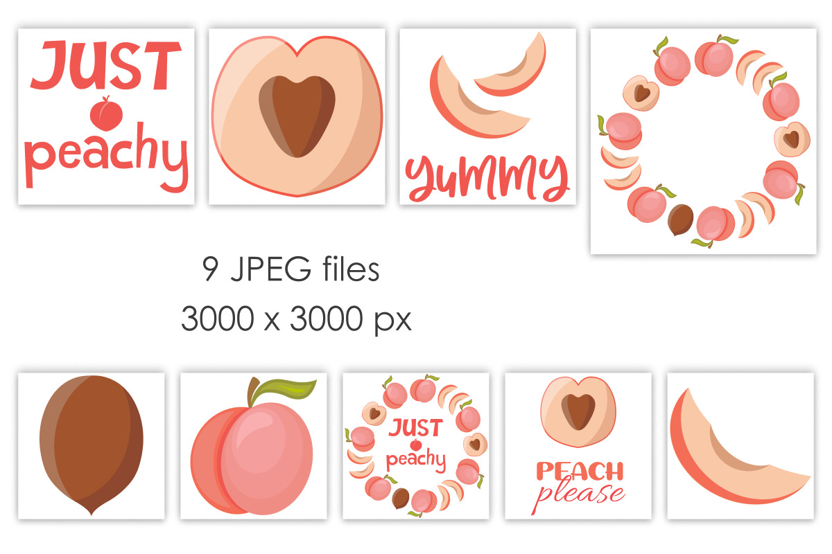 Peach set vector flat style, a Food Illustration by Whimsy Brush Studio (Photo 7 of 9)