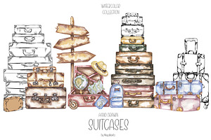 Watercolor Suitcases Collection, an Object Illustration by MayaNavits