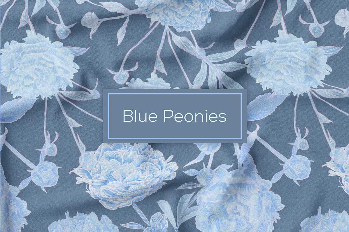 Blue Peonies seamless patterns, a Pattern Graphic by ANAKOTO (Photo 5 of 16)