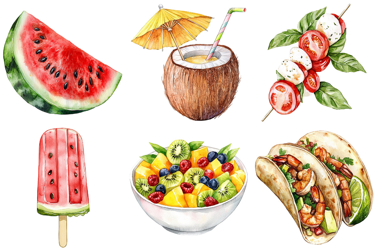 Watercolor Summer Foods Clipart, an Illustration by Craft Nest (Photo 4 of 6)