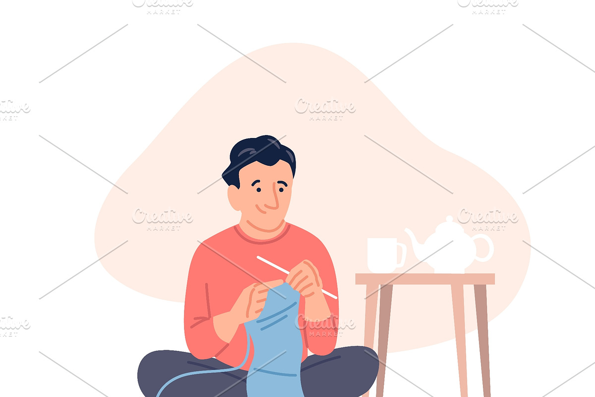 Man knitting. Male handmade hobby, a Sport Illustration by LadadikArt (Photo 3 of 3)