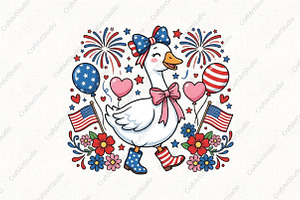 4th of July Cute Patriotic Goose PNG, a Work Illustration by CraftArtStudio