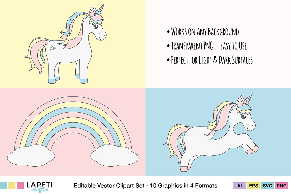 Cute Pastel Unicorn Clipart, an Animal Illustration by Lapeticrafter (Photo 6 of 8)