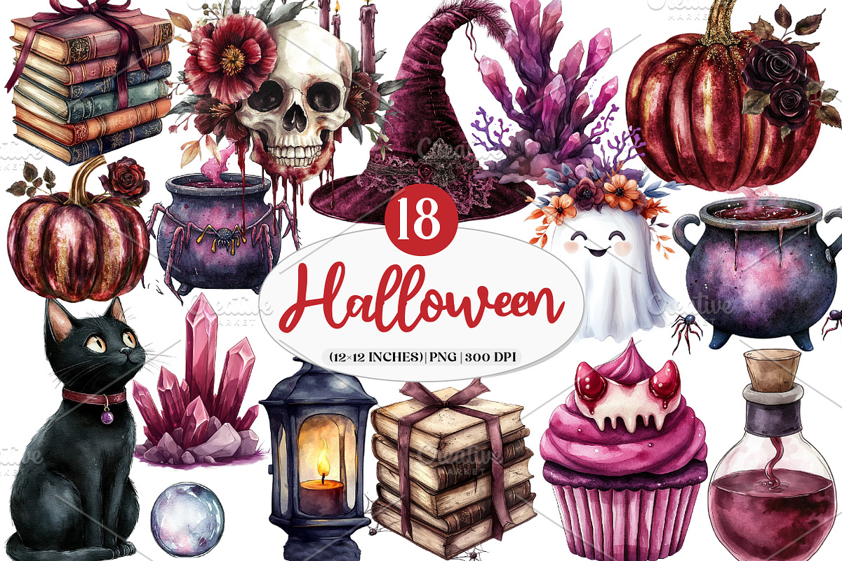 Burgundy & Halloween Sublimation png, an Illustration by Watercolor design (Photo 1 of 4)