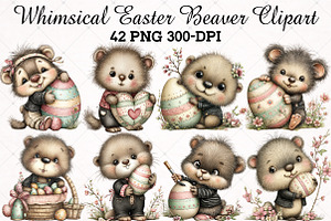 Whimsical Easter Beaver Clipart, an Illustration by RobertsArt