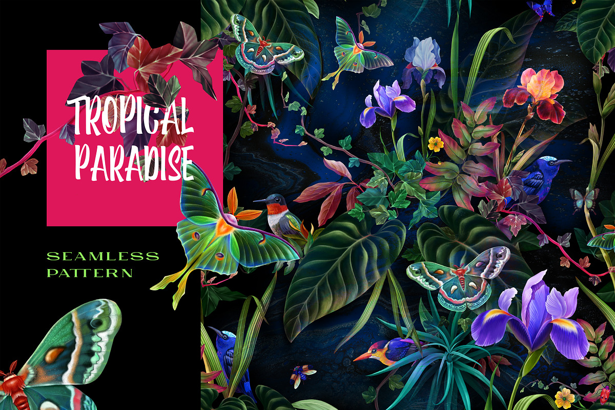 Tropical paradise. Midnight green, a Pattern Graphic by OlgaSoi007 (Photo 1 of 8)