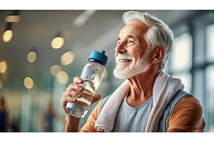 An elderly man smiling at the gym, a Person Photo by Igor Tichonow
