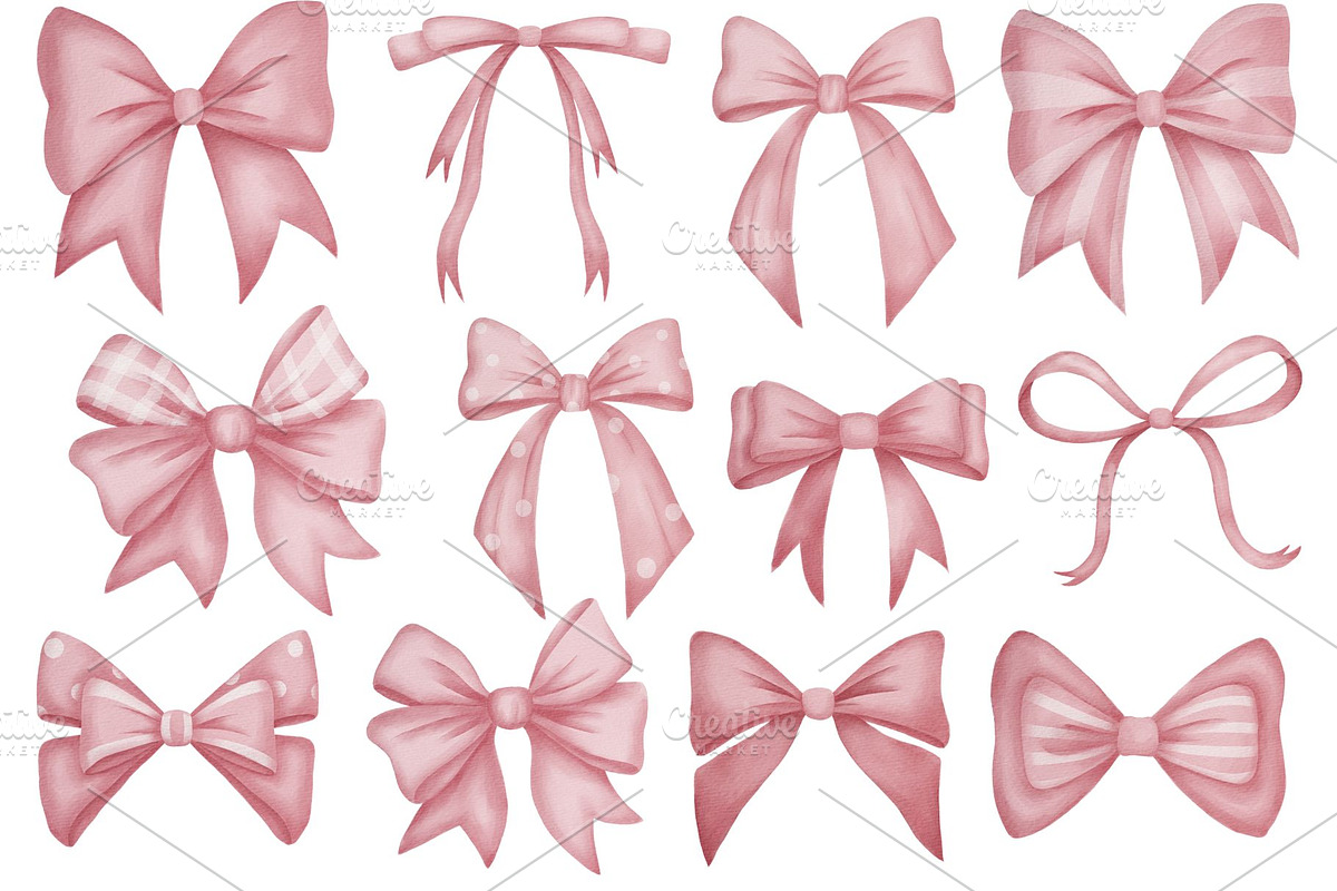 Watercolor pink bow clipart, a Decorative Illustration by Stellalunarts