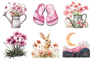 Pink Summer Meadow Clipart, an Illustration by Watercolor design (Thumbnail 4 of 5)