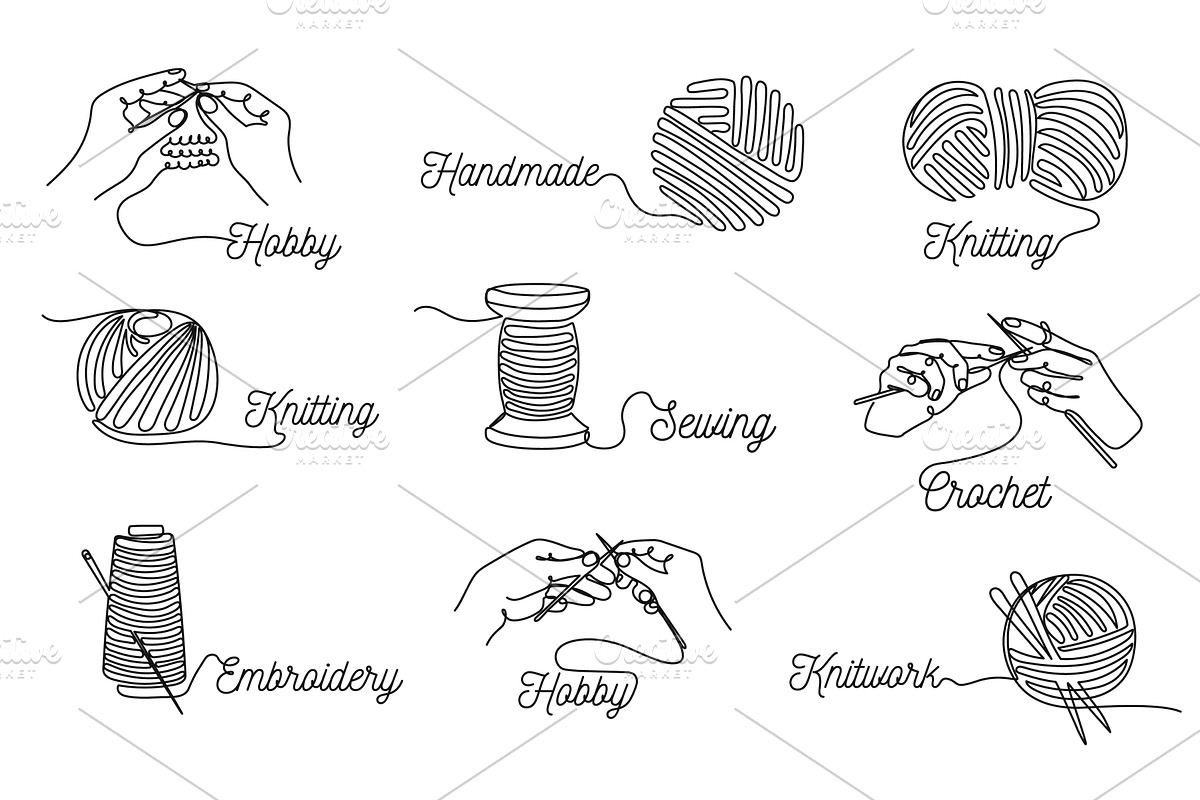 One line sewing and yarn. Knitting, a Graphic by winwin.art
