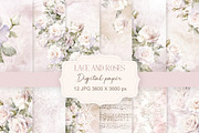 Lace and roses Digital Paper, a Background Graphic by Colibri Watercolor (Thumbnail 1 of 5)