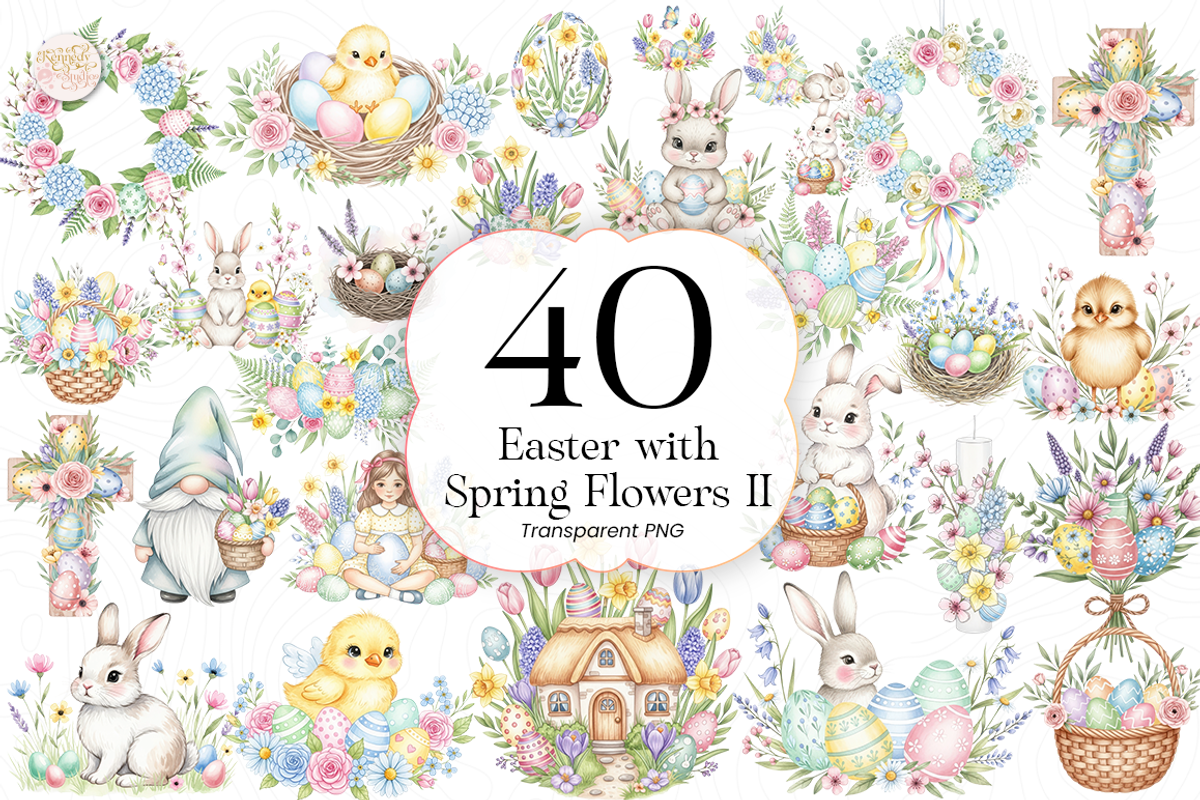 Easter Floral Clipart PNG Spring., an Object Illustration by KennedyStudio (Photo 1 of 5)