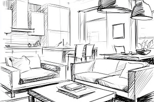 Architectural sketch of living room, an Architecture Photo by MistyDay