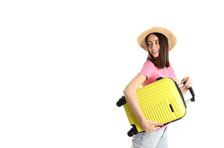 Woman with travel bag isolated on white background, a Person Photo by AtlasStudio PRO