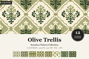 Olive Trellis Seamless Patterns
