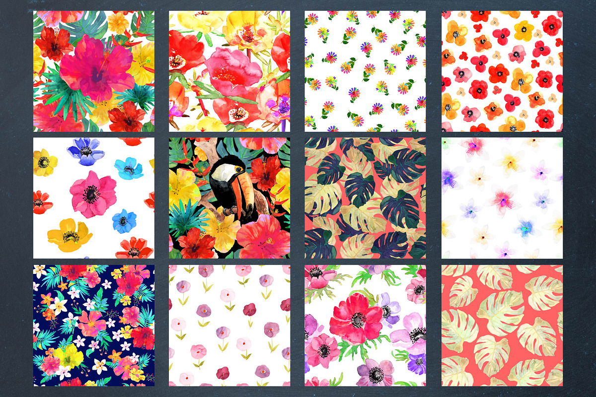 Watercolor floral patterns. EPS 10, a Pattern Graphic by Julycolor (Photo 3 of 4)