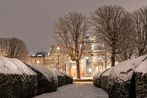 Snow covered Tuileries Garden and