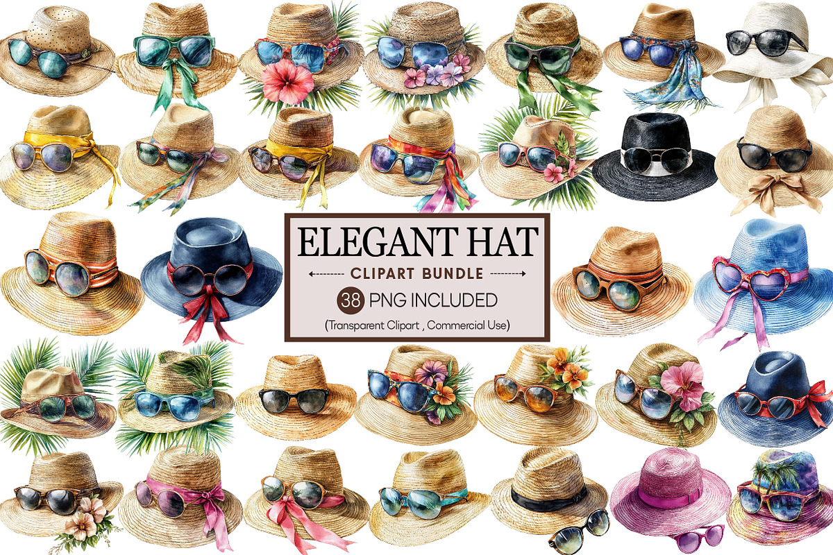 Summer Elegant Hat Clipart Bundle, an Illustration by Pixels.Craft (Photo 1 of 8)