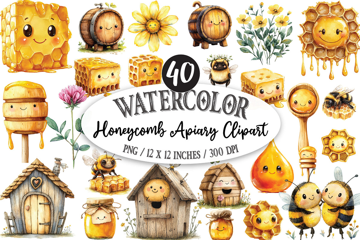 Golden Honeycomb Apiary Clipart, a Seasonal Illustration by Designking (Photo 1 of 5)