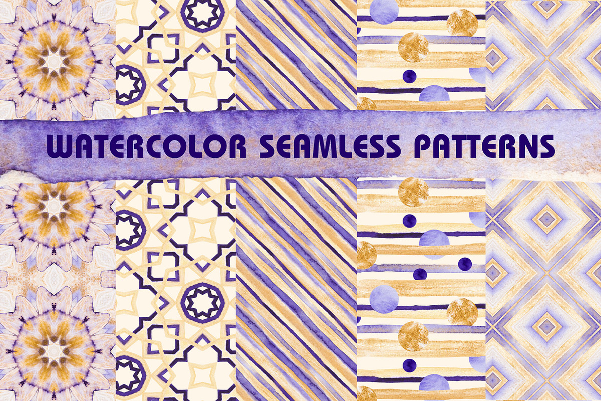 Watercolor seamless patterns, a Pattern Graphic by Wild Rose (Photo 1 of 9)