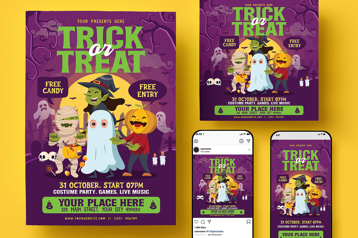 Halloween Trick or Treat Flyer, a Flyer Template by Creativestoree (Photo 1 of 5)